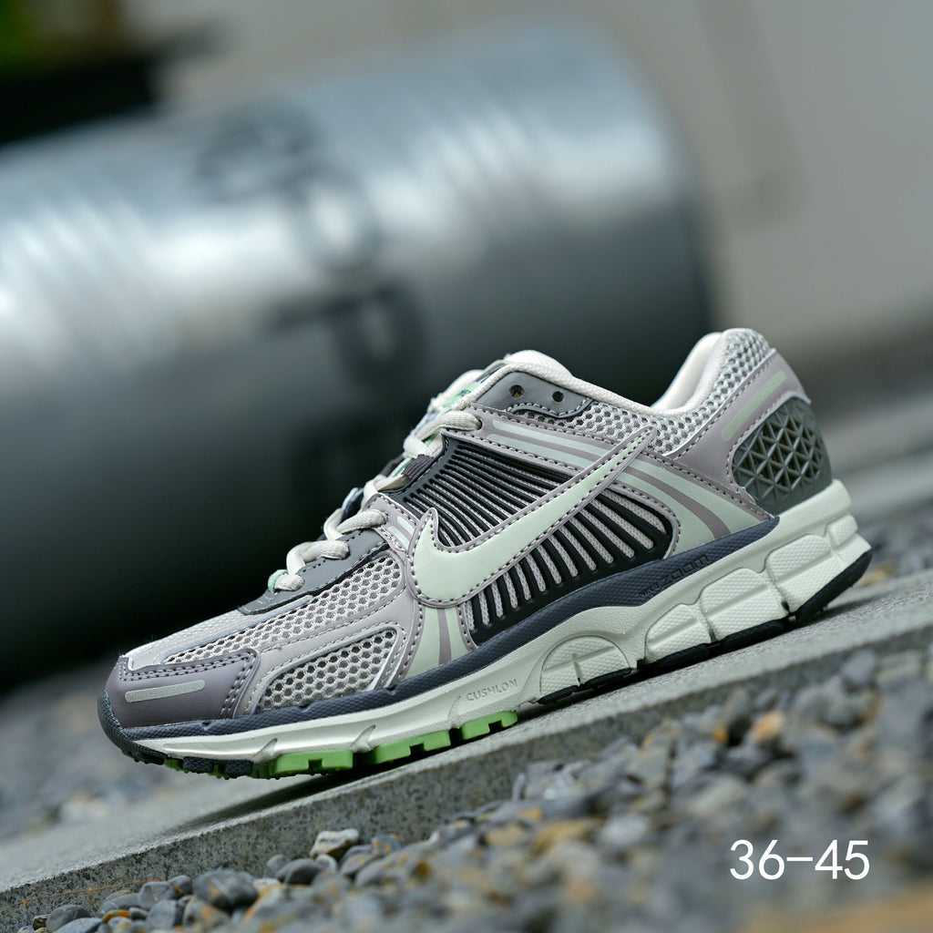 Gray and Volt Green Nike Air Zoom Vomero 5 Sneakers - product image from the listing.