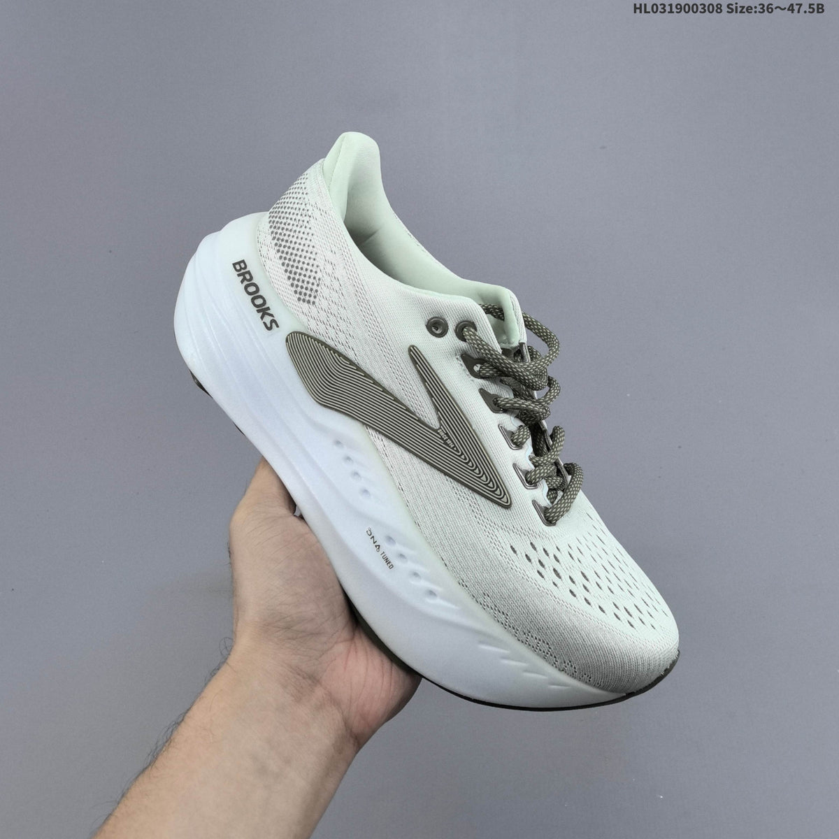 White and Grey Brooks Glycerin Max Running Shoes - product image from the listing.