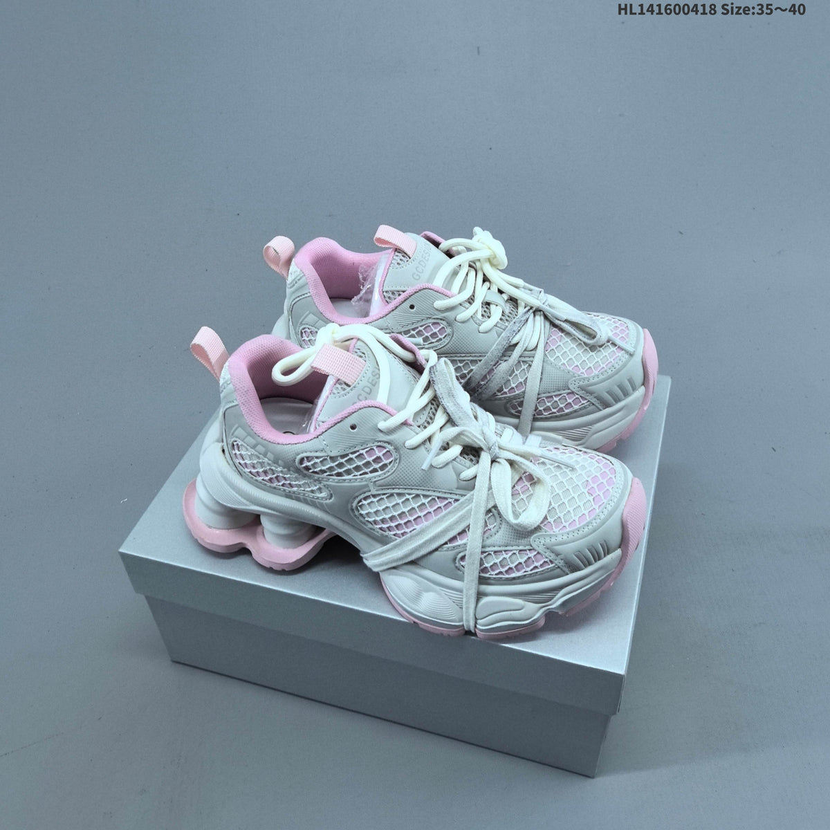 Chunky Platform Trainers in Silver and White with Mesh Panels - product image from the listing.