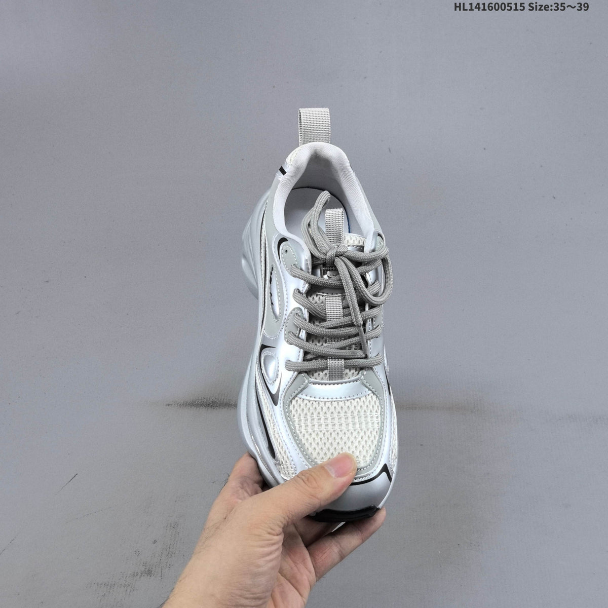 GG-CC G23X4317B Chunky Platform Sneakers, in Silver and White - product image from the listing.