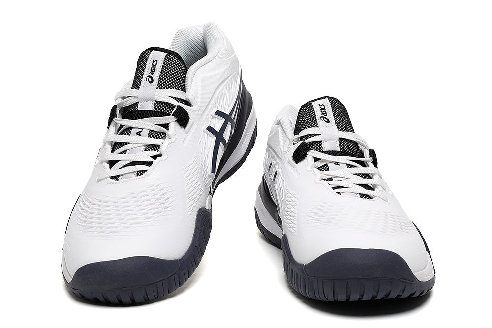 ASICS Gel-Resolution White and Navy Tennis Footwear - product image from the listing.