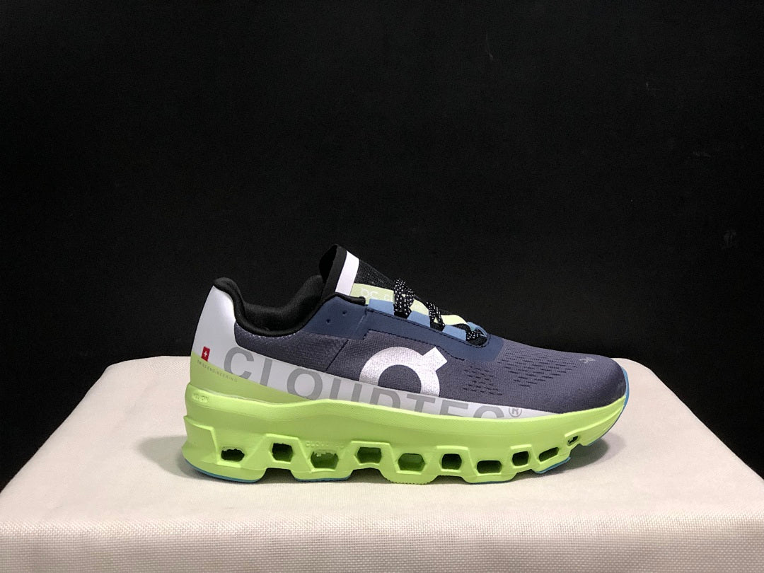 Navy and Lime On Cloudmonster Running Shoes - product image from the listing.