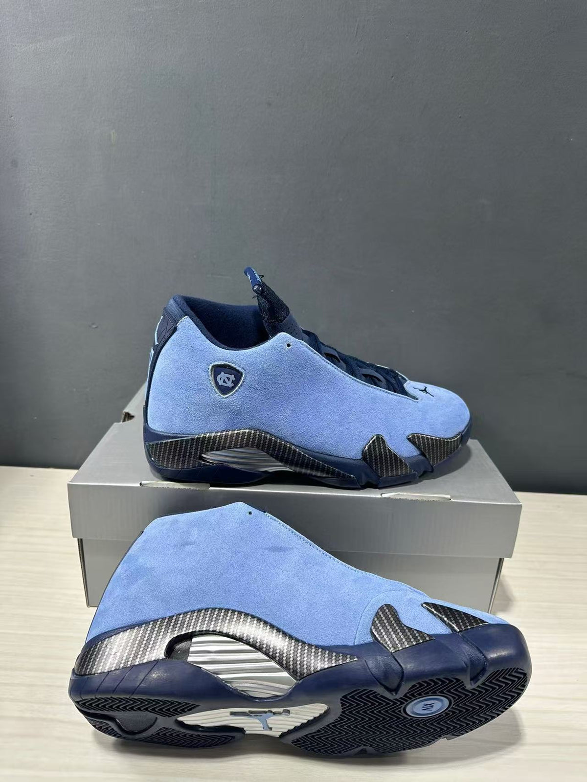 Air Jordan 14 Retro Howard PE Blue Sneakers IF5015-407 - product image from the listing.