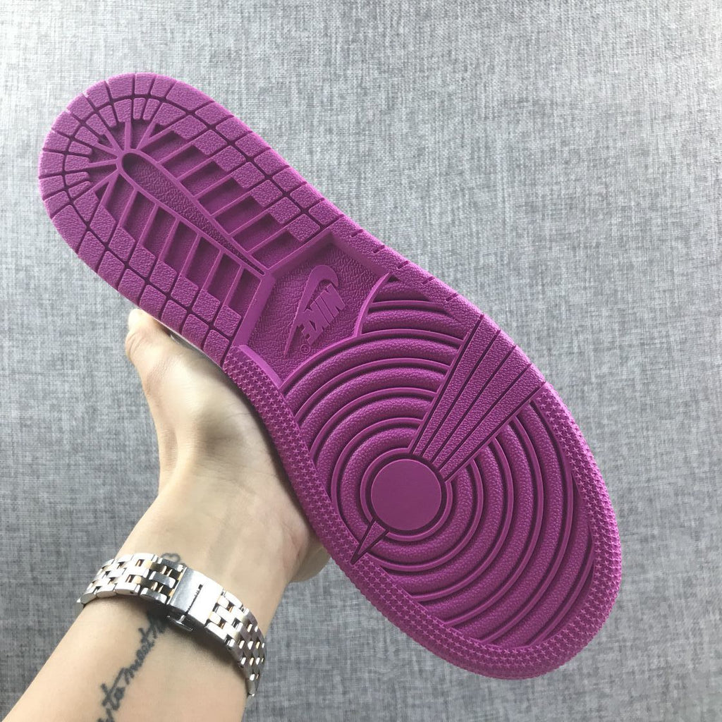 Jordan 1 Mid Grey White Fuchsia High-Cut Sneakers - product image from the listing.