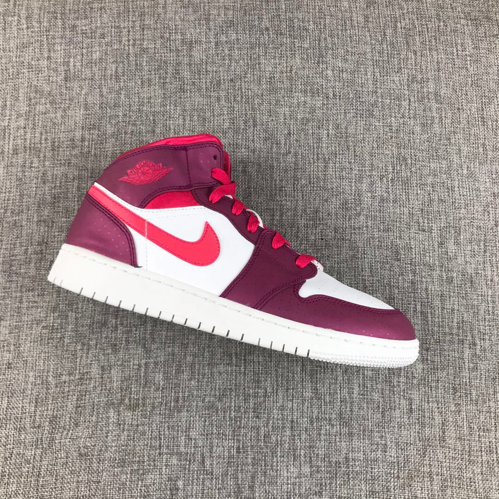 Air Jordan 1 High Sneakers in White, in Pink and Burgundy - product image from the listing.