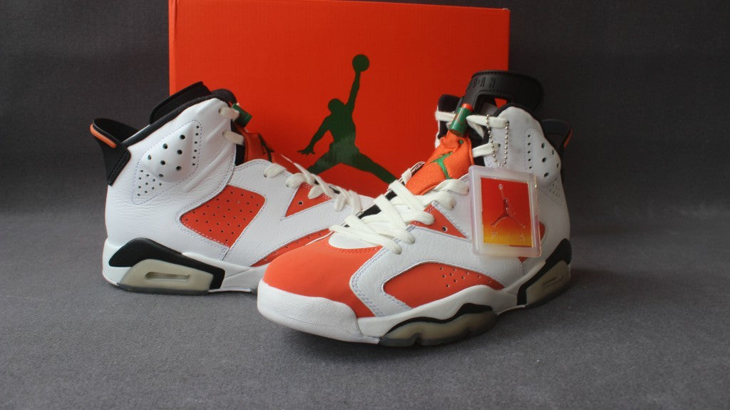 Air Jordan 6 Gatorade Basketball Sneakers in White Orange - product image from the listing.