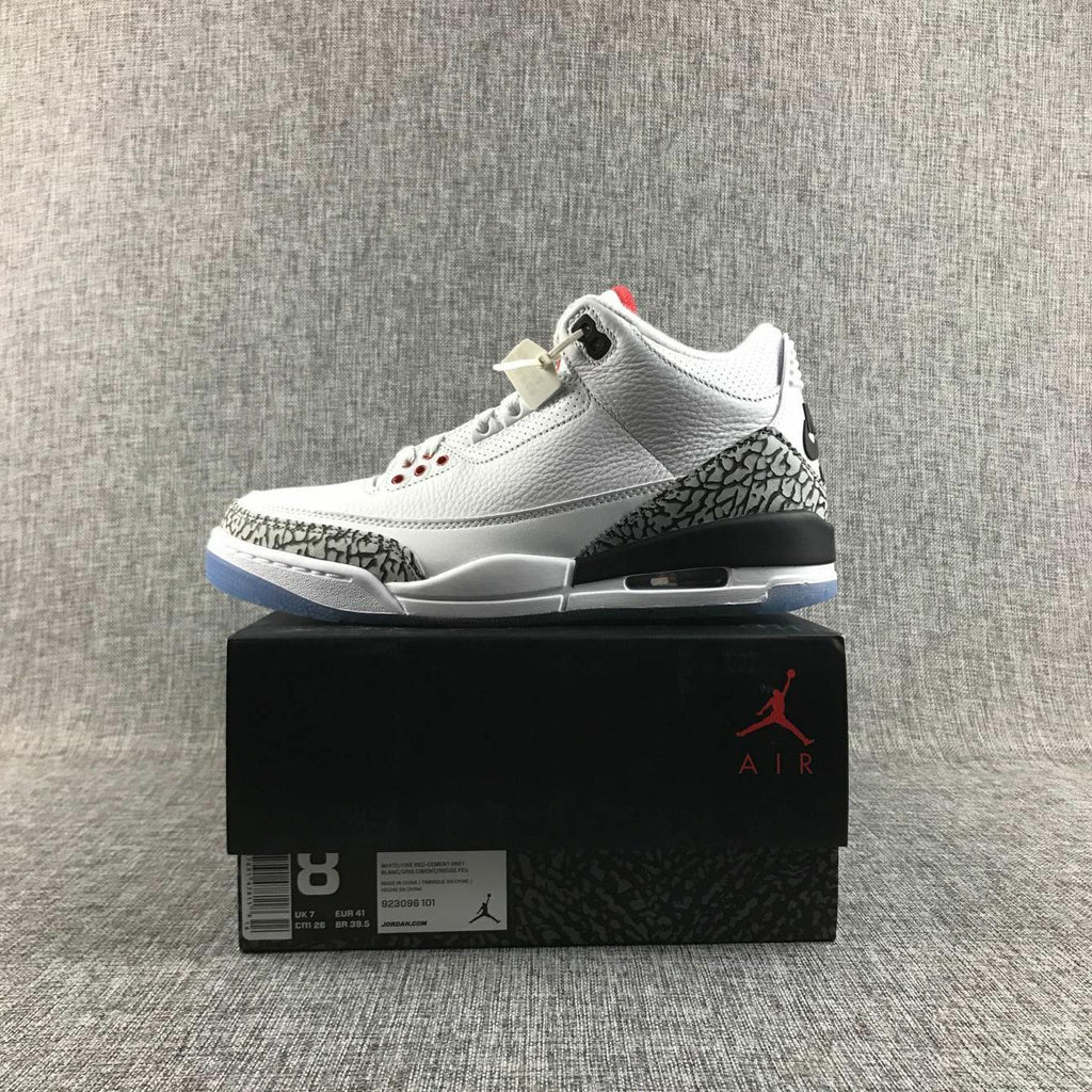Air Jordan 3 White Cement Sneakers with Translucent Blue Sole - product image from the listing.