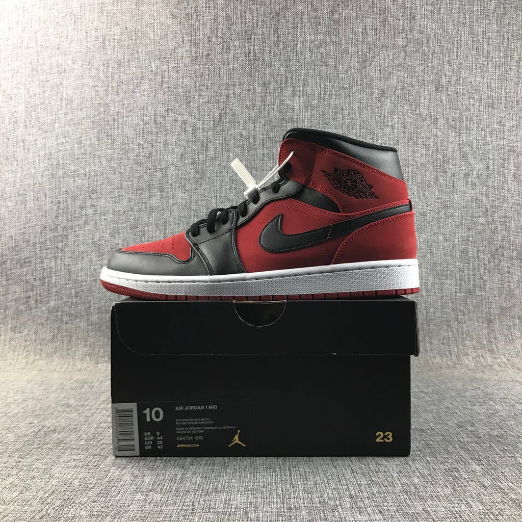 Air Jordan 1 Mid Sneakers in Red, in Black and White - product image from the listing.
