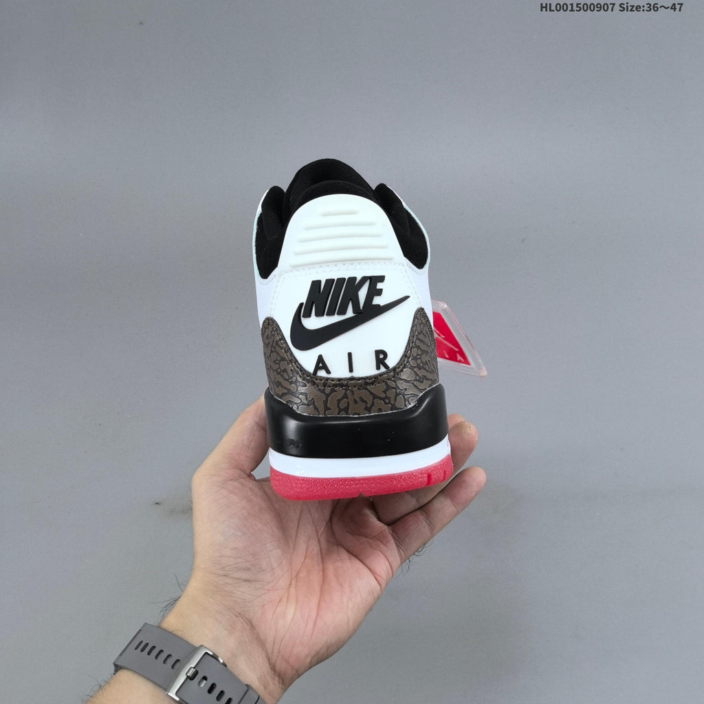 Air Jordan 3 OG World's Best Dad Sneakers in White Black Red - product image from the listing.