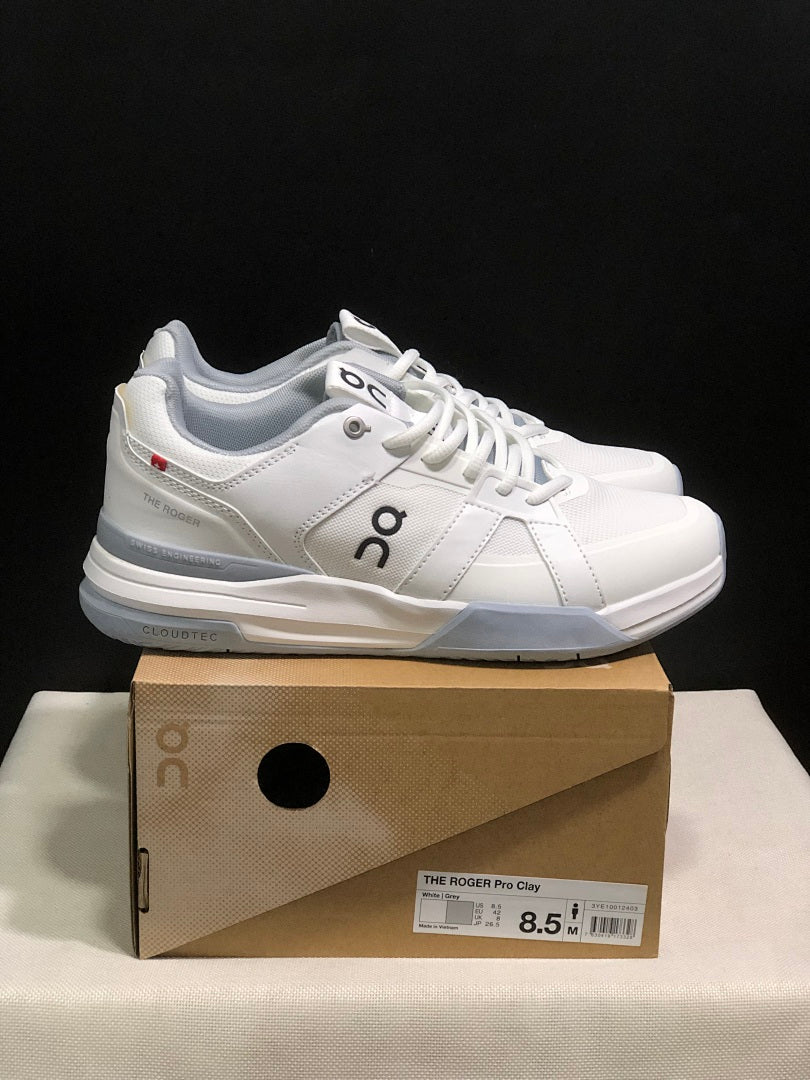 On The Roger Clubhouse Pro Tennis Shoes in White Grey - product image from the listing.