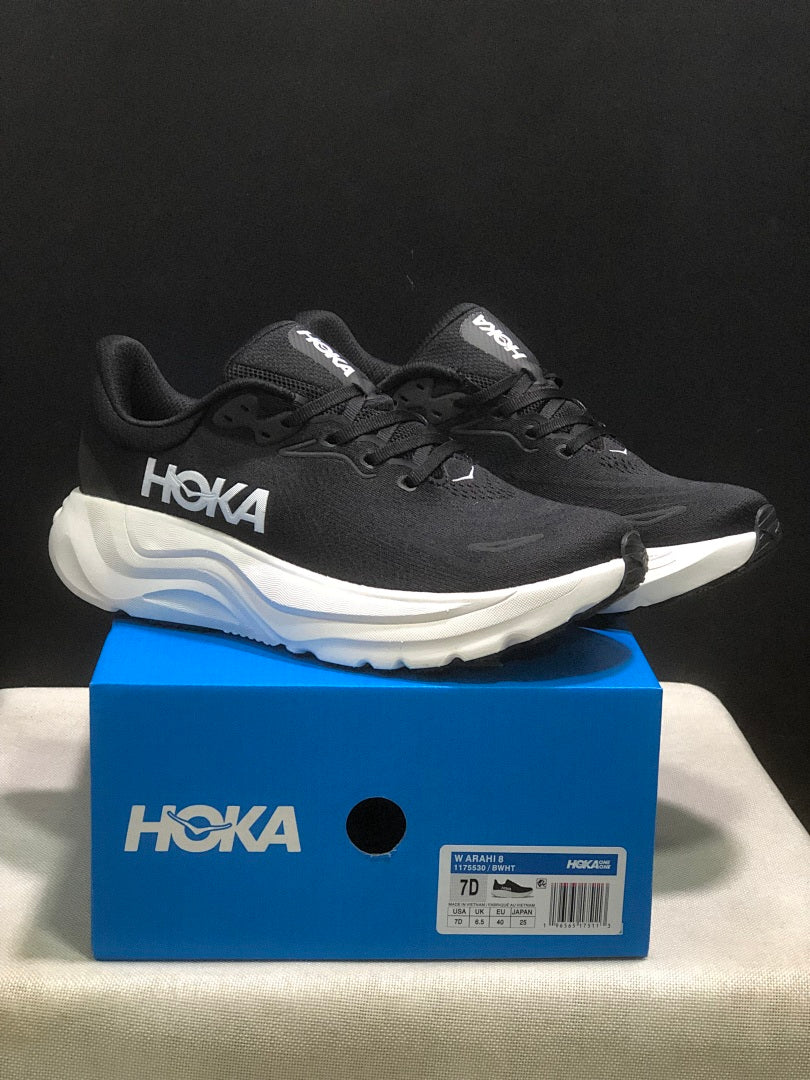 HOKA Arahi 8 Running Shoes in Black and White - product image from the listing.