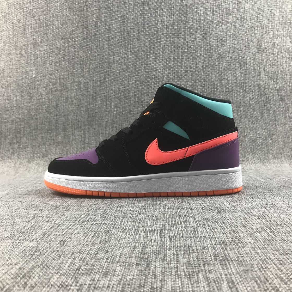 Jordan 1 Mid Sneakers in Multicolor Black 554725-083 - product image from the listing.