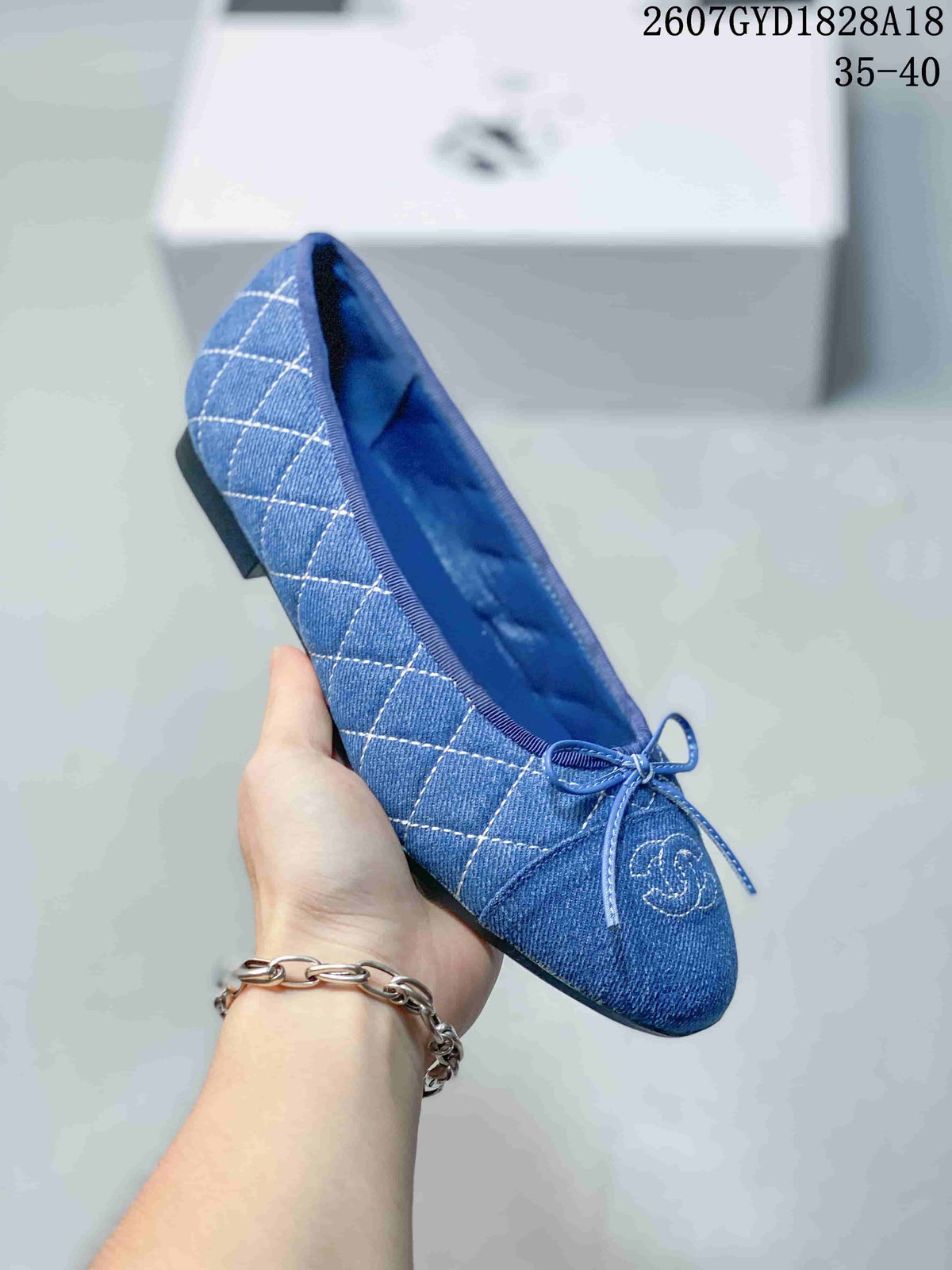 26P Blue Quilted Denim Ballet Flats 2607GYD1828A18 by Chanel - product image from the listing.