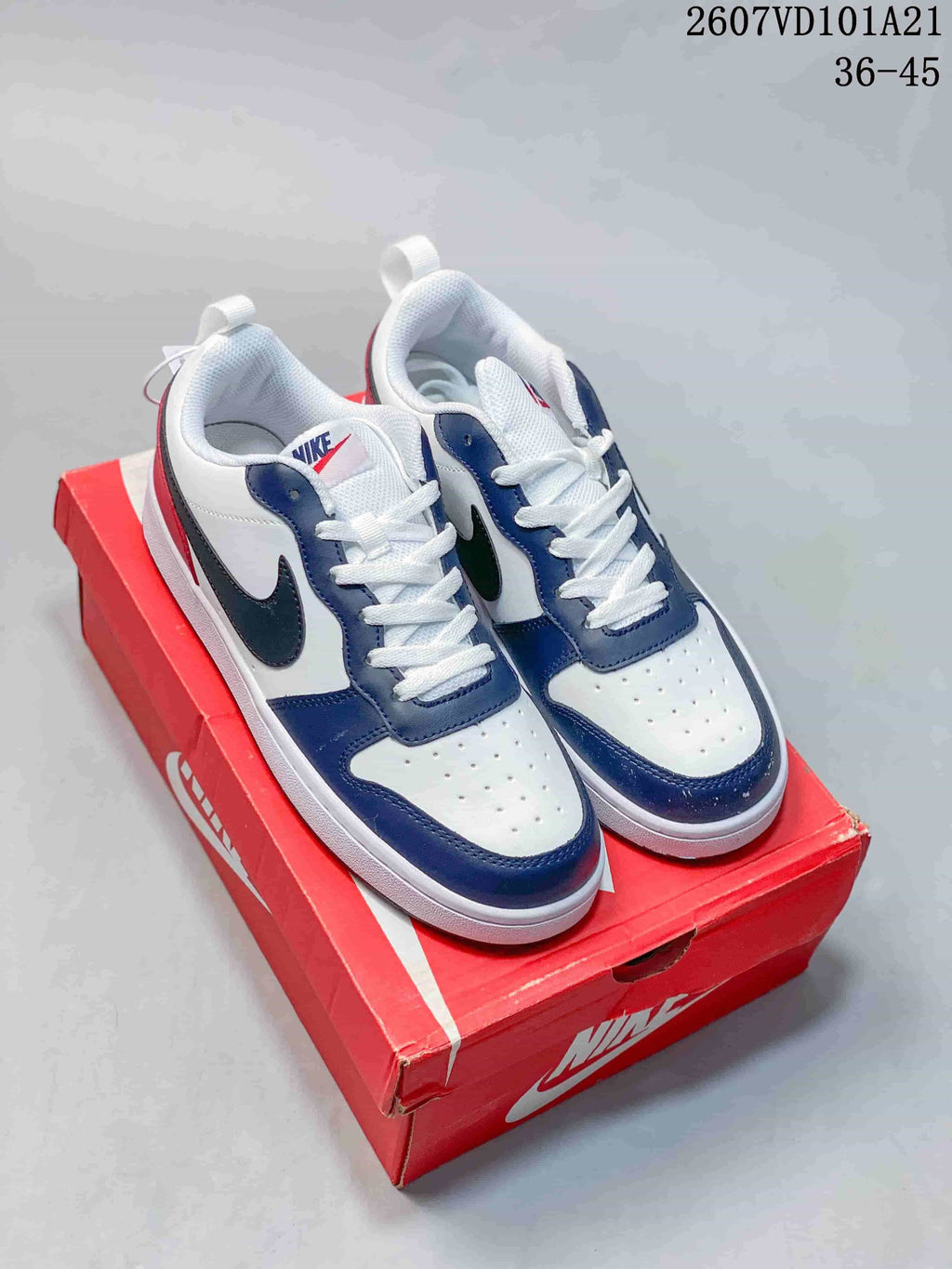 Nike Court Borough Mid BG Sneakers in White Navy Red - product image from the listing.