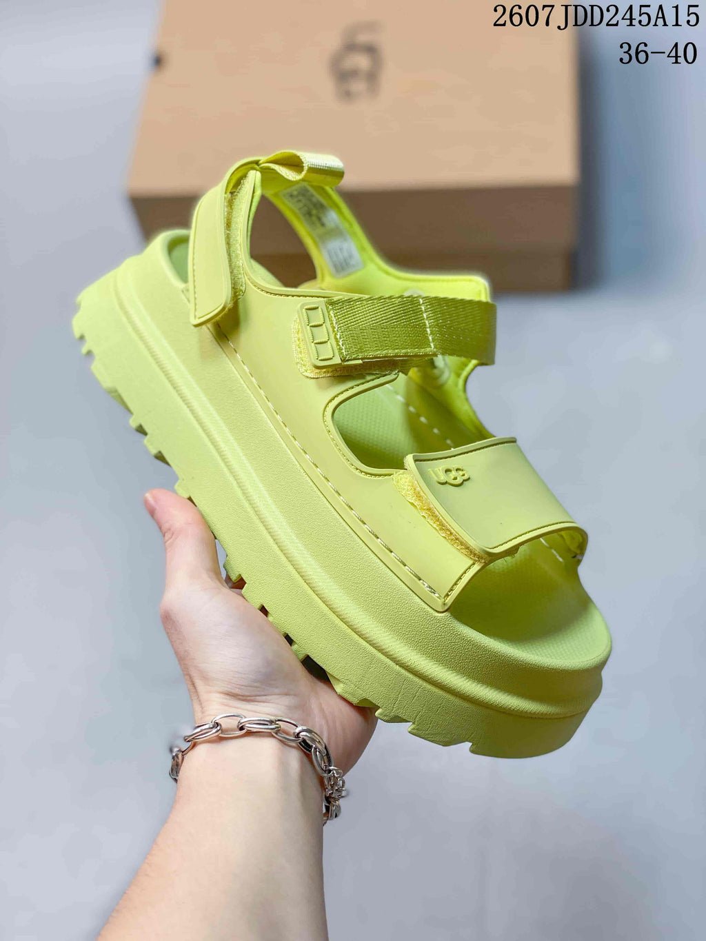 Women's UGG GoldenGlow Platform Sandals in Lime Green - product image from the listing.