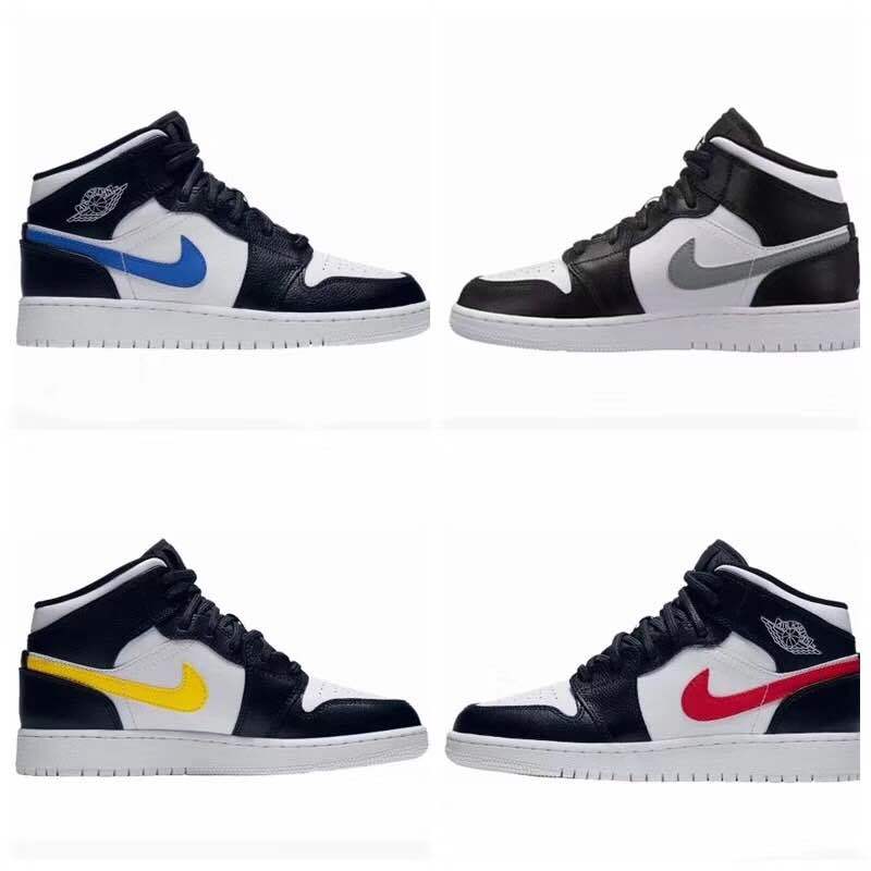 Air Jordan 1 Mid Four-Color Swoosh Sneakers - product image from the listing.