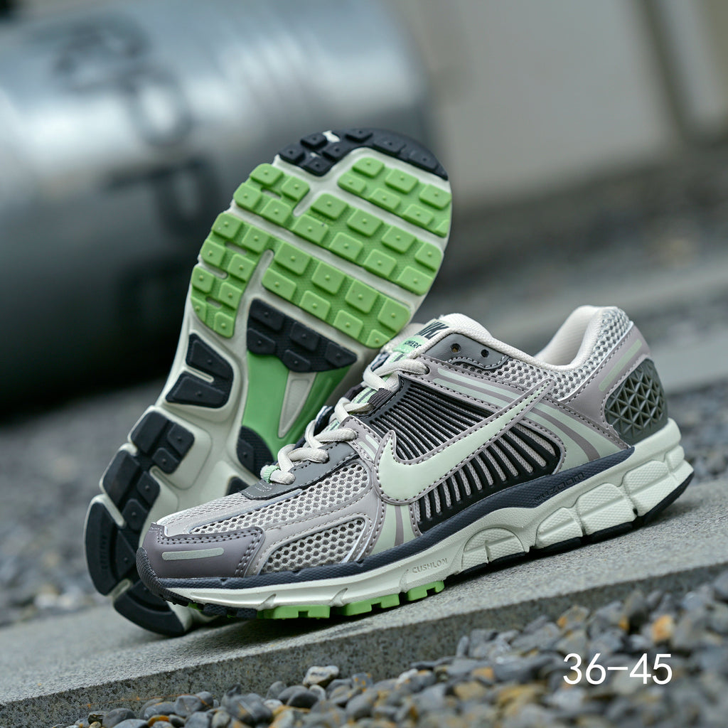 Gray and Volt Green Nike Air Zoom Vomero 5 Sneakers - product image from the listing.