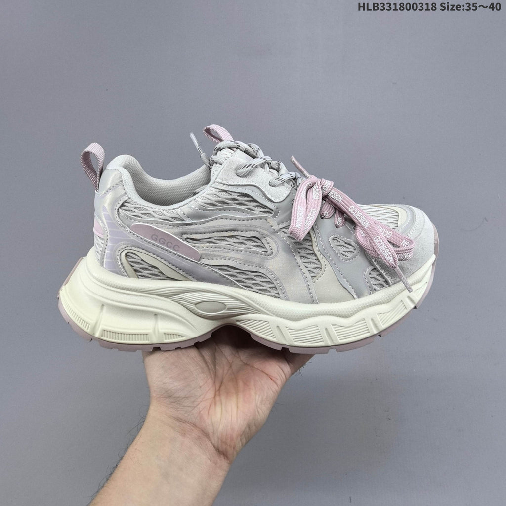 Gray and Pink GG-CC Chunky Platform Sneakers - product image from the listing.