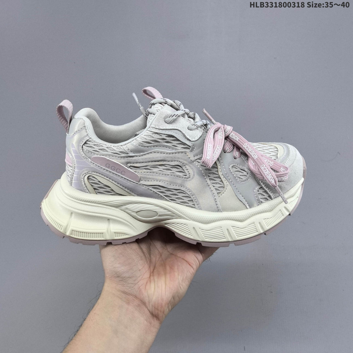Gray and Pink GG-CC Chunky Platform Sneakers - product image from the listing.