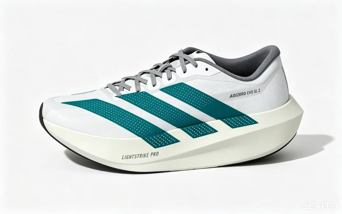Adizero EVO SL 2 Running Shoes in White Grey Green - product image from the listing.