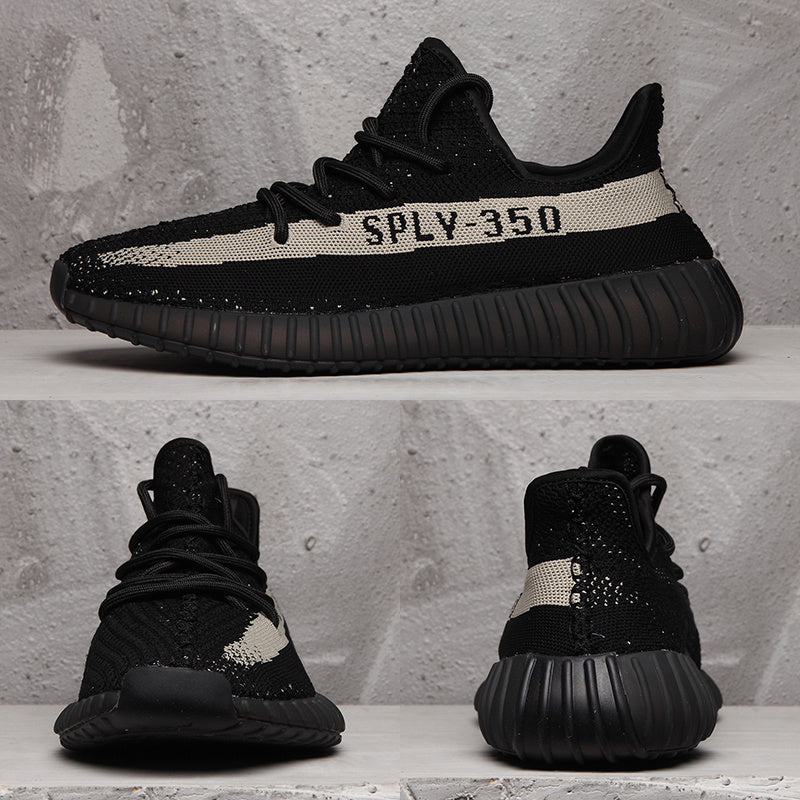Yeezy 350 V2 Sneakers in Black and Cream Knit - product image from the listing.