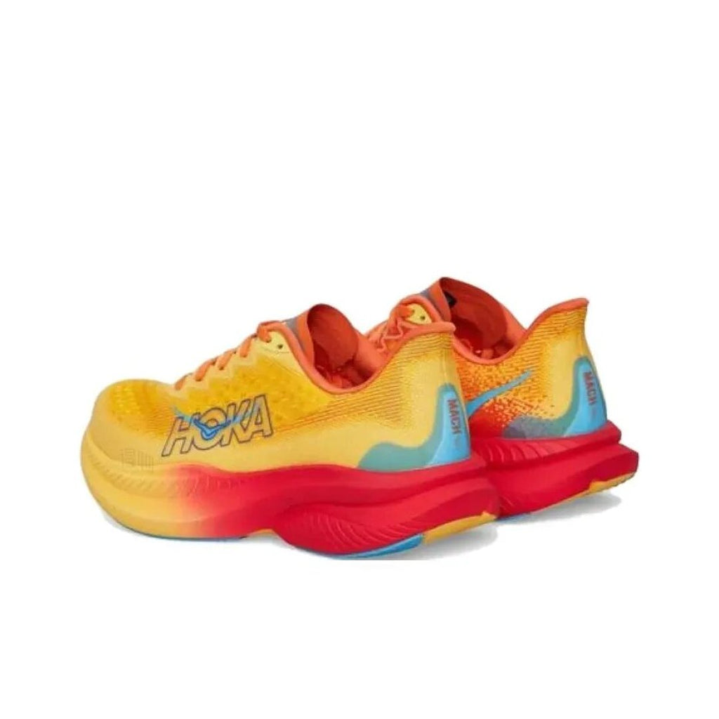 Yellow and Coral HOKA Mach 6 Running Shoes - product image from the listing.