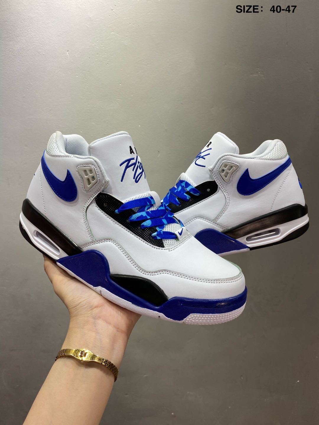 Nike Air Flight 89 Sneakers in White and Royal Blue - product image from the listing.