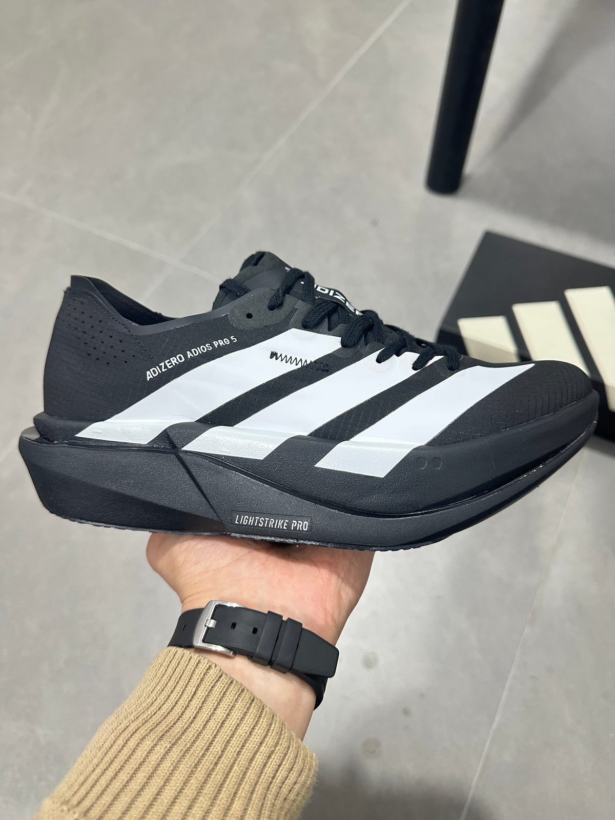 Adidas Adizero Adios Pro 5 Running Shoes in Black White KI8292 - product image from the listing.