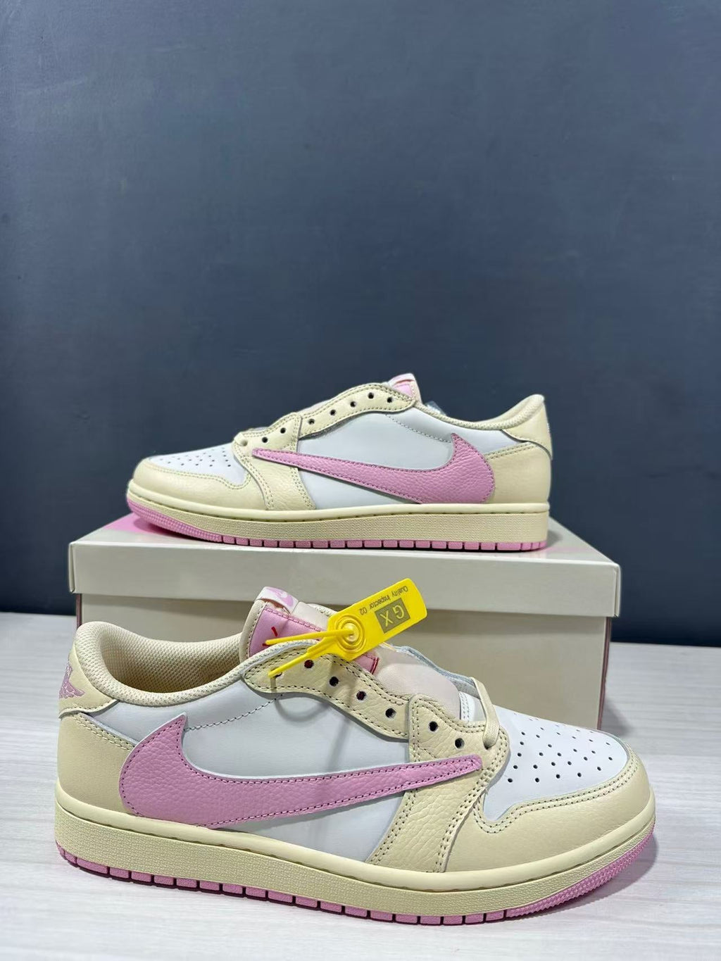 Jordan Travis Scott Air Jordan 1 Low OG Shy Sneakers in Pink - product image from the listing.