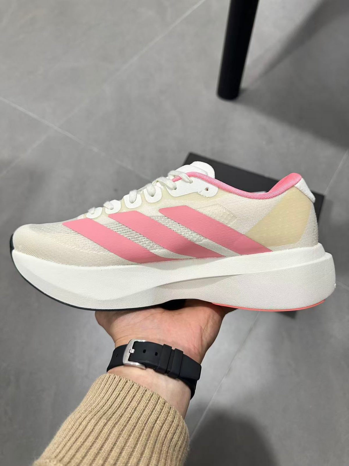 adidas Adizero Lightstrike Pro Running Shoes in White Pink - product image from the listing.