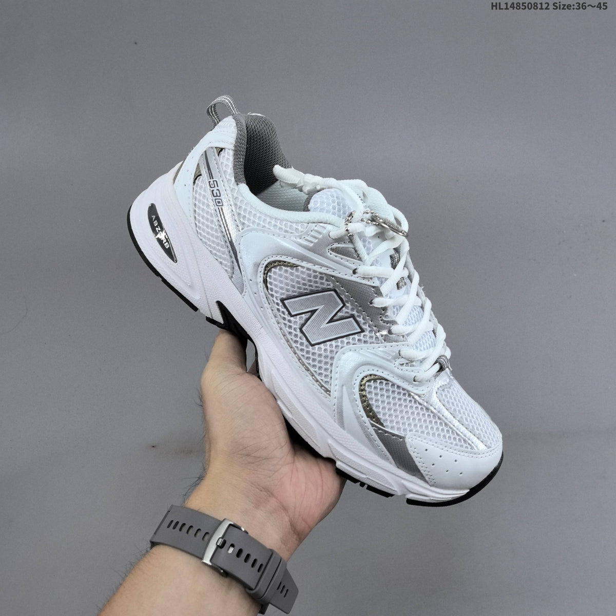 New Balance MR530AD Retro Mesh Sneakers in White Silver - product image from the listing.