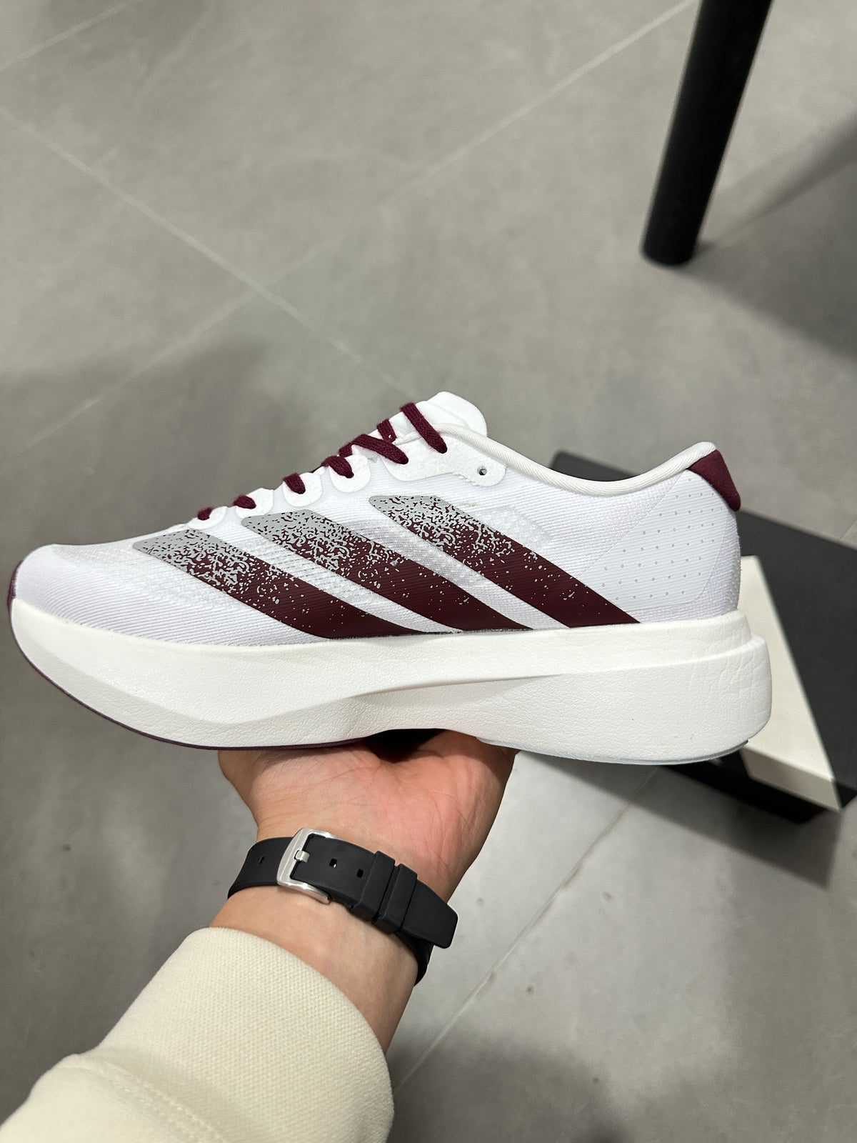 Adidas Lightstrike Pro Running Shoes in White Burgundy JQ4566 - product image from the listing.