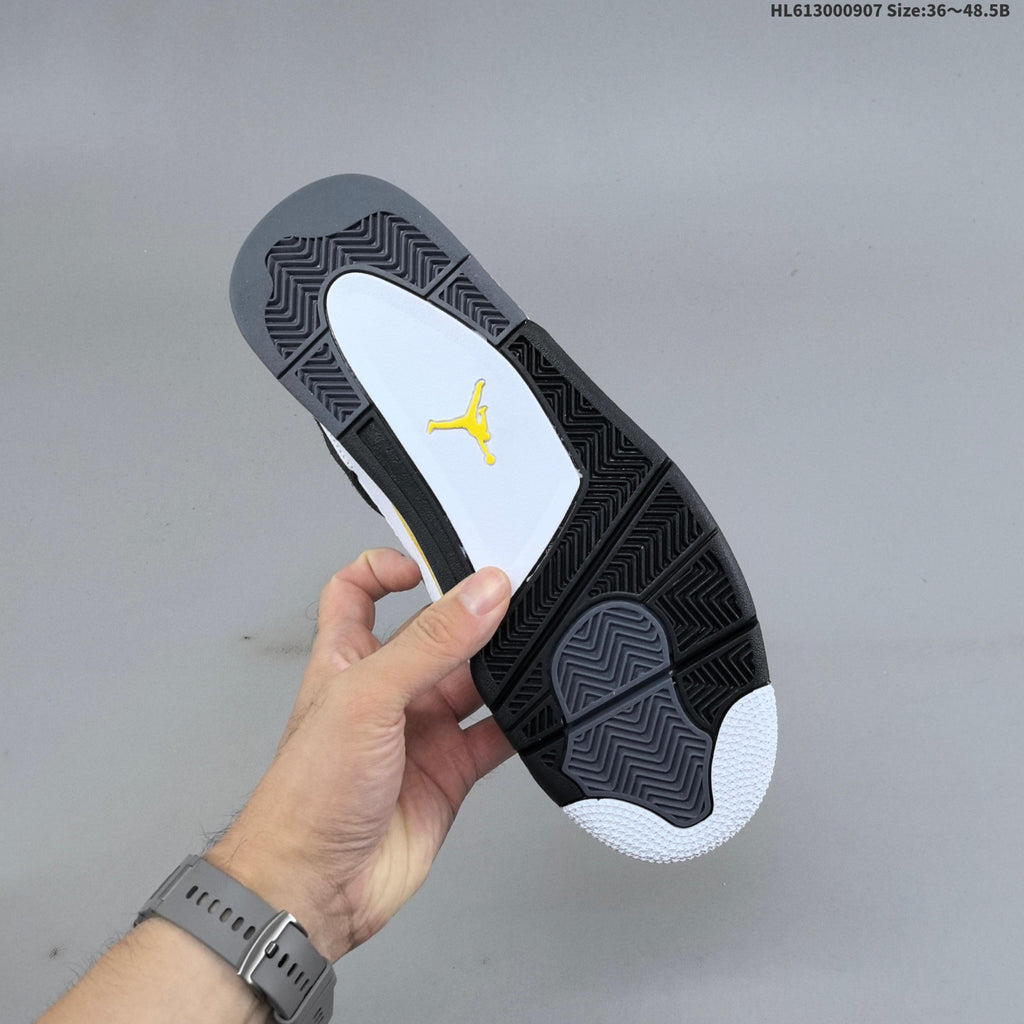 Air Jordan 4 Retro White Yellow Black Sneakers - product image from the listing.