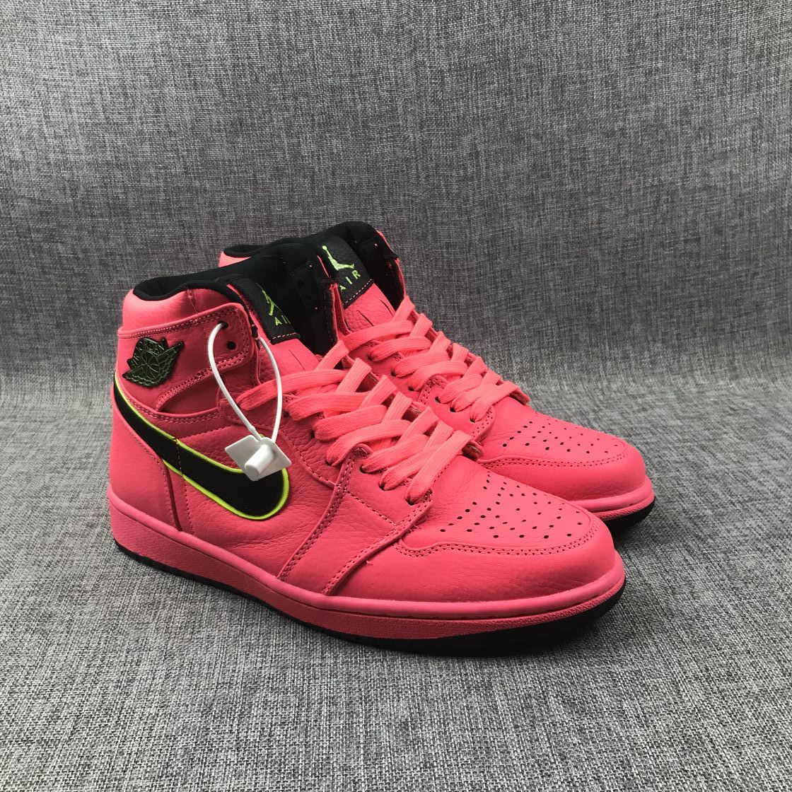 Air Jordan 1 Mid Sneakers in Pink Black Volt AQ9131-600 - product image from the listing.