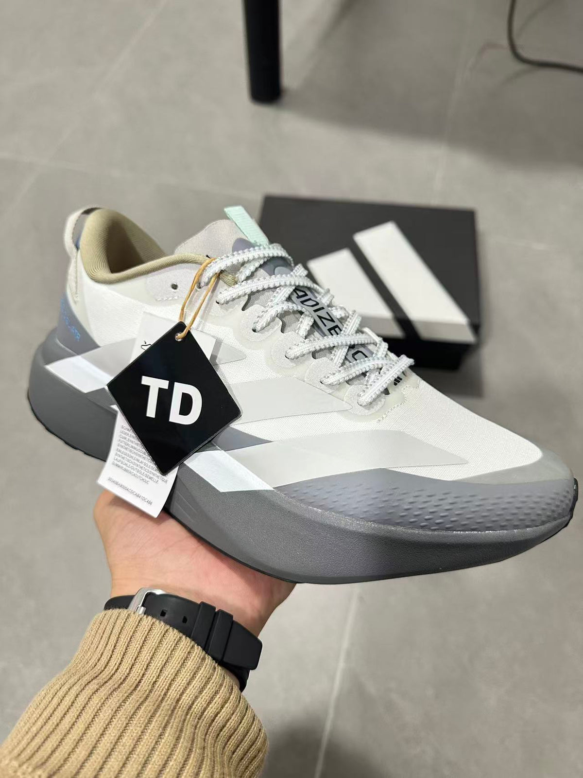 Adidas Adizero Boston Running Shoes in White Gray - product image from the listing.