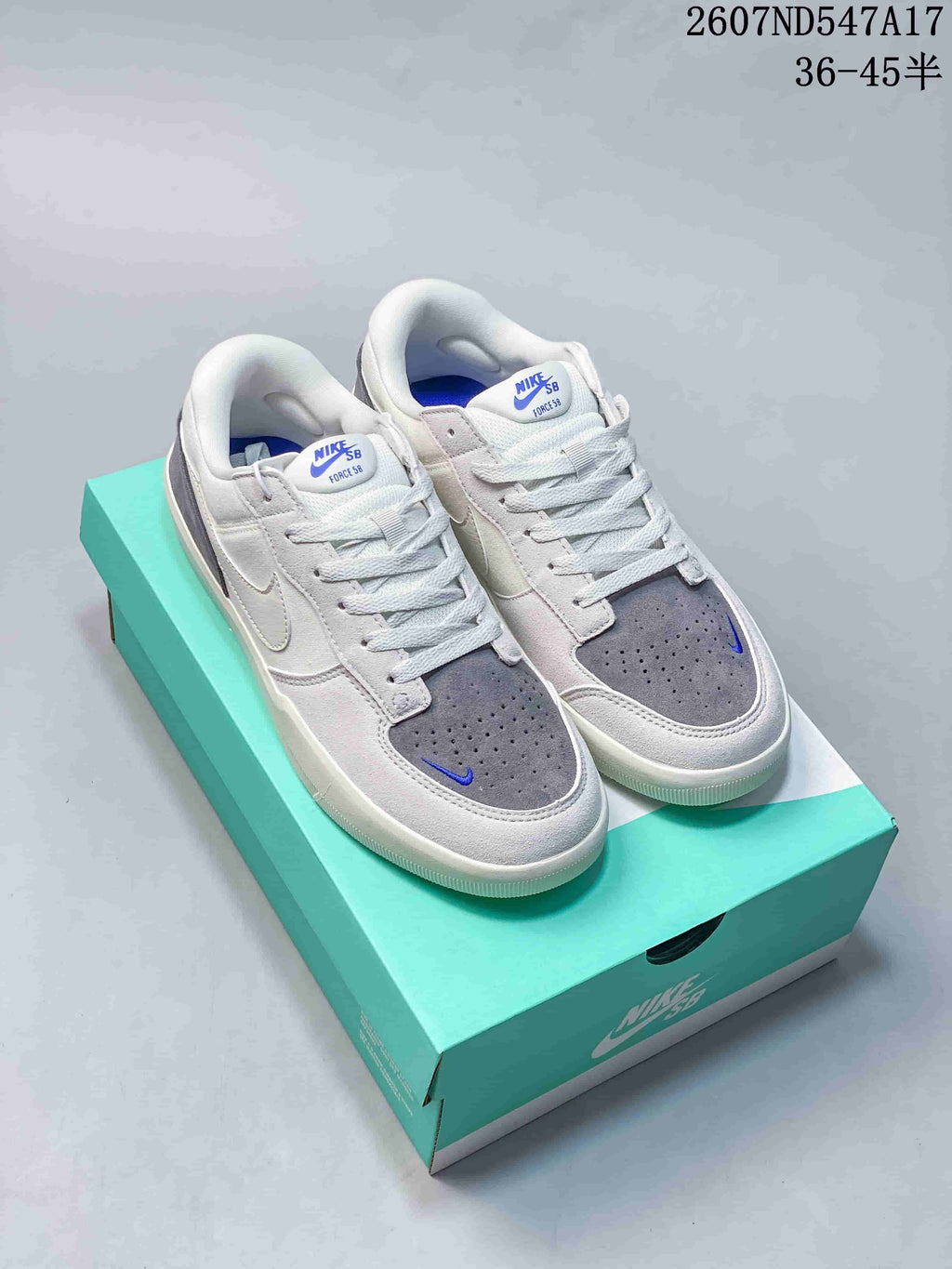 Nike SB Force 58 Sneakers in White Grey Blue - product image from the listing.