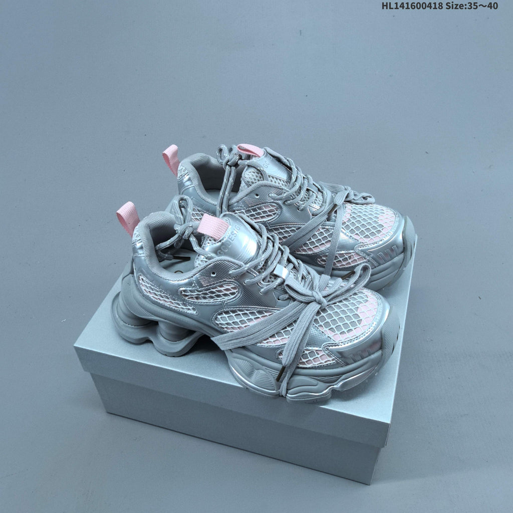 Chunky Platform Trainers in Silver and White with Mesh Panels - product image from the listing.