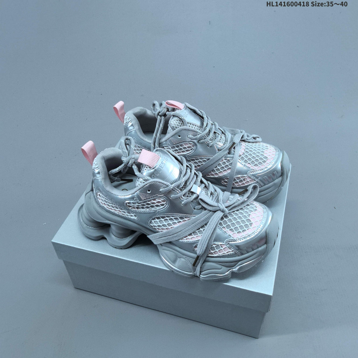 Chunky Platform Trainers in Silver and White with Mesh Panels - product image from the listing.