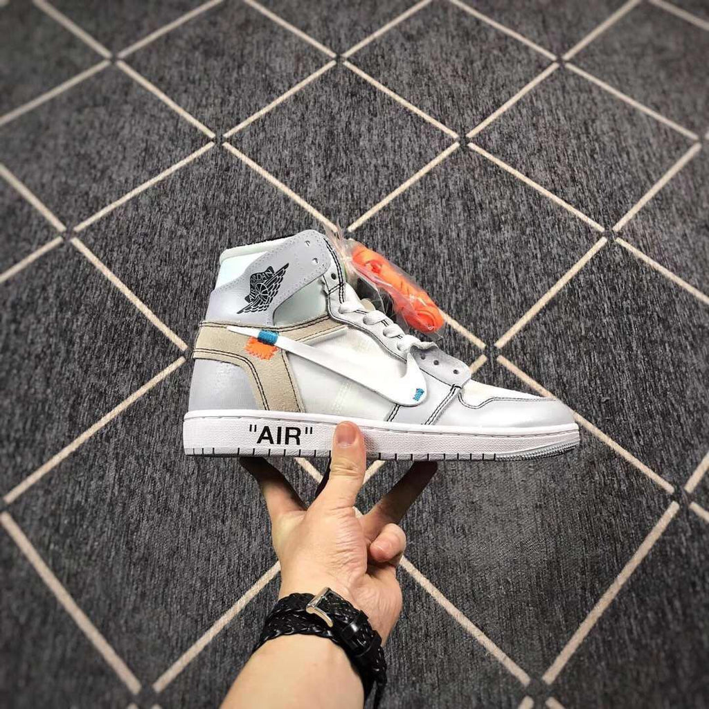 Jordan 1 High Off-White Style Sneakers in White Grey - product image from the listing.