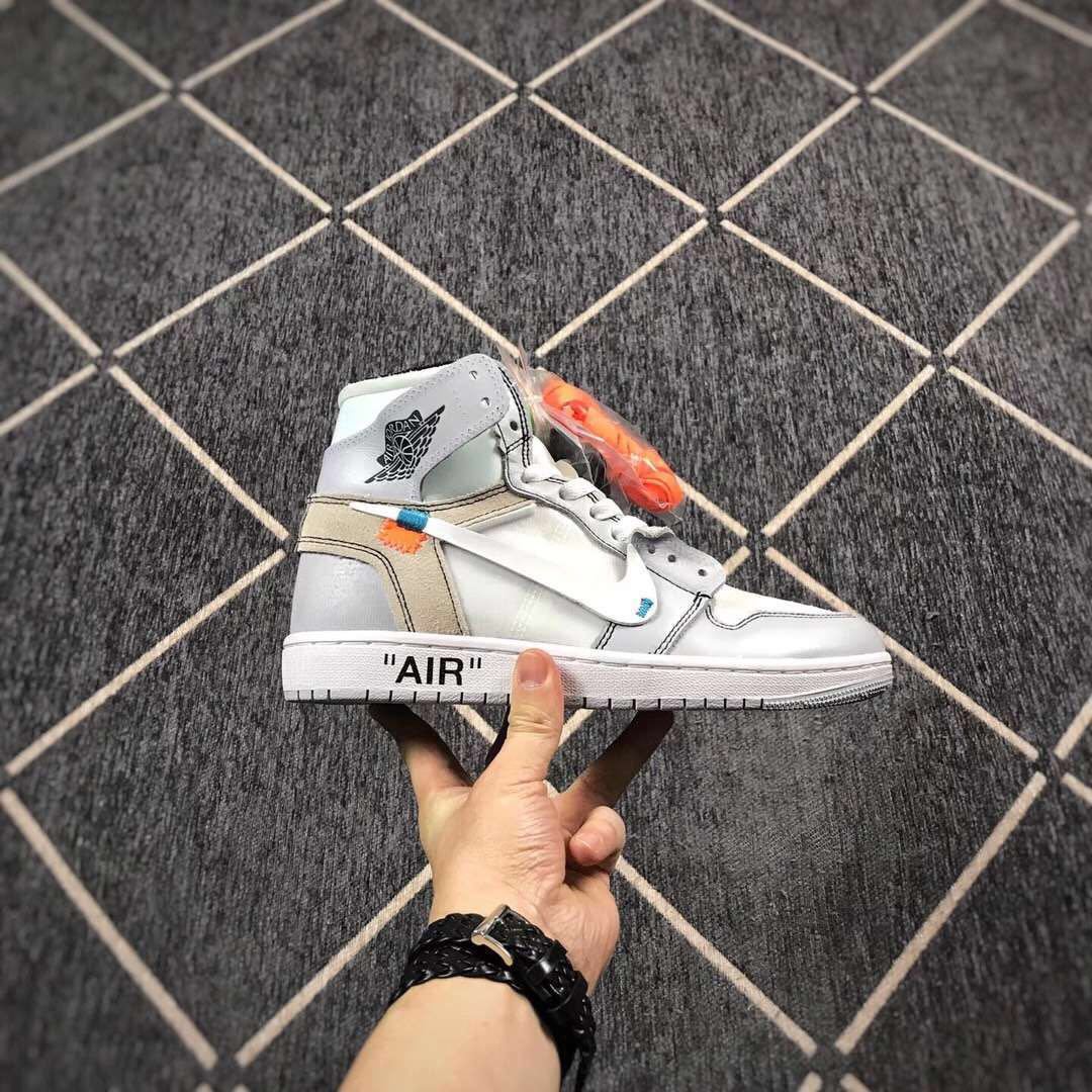 Jordan 1 High Off-White Style Sneakers in White Grey - product image from the listing.