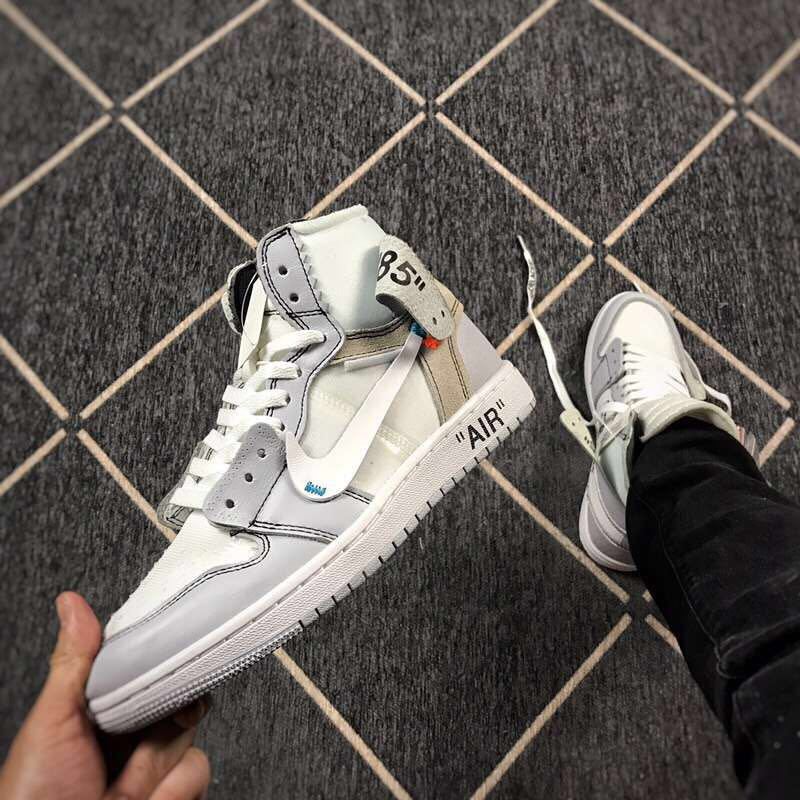 Jordan 1 High Off-White Style Sneakers in White Grey - product image from the listing.