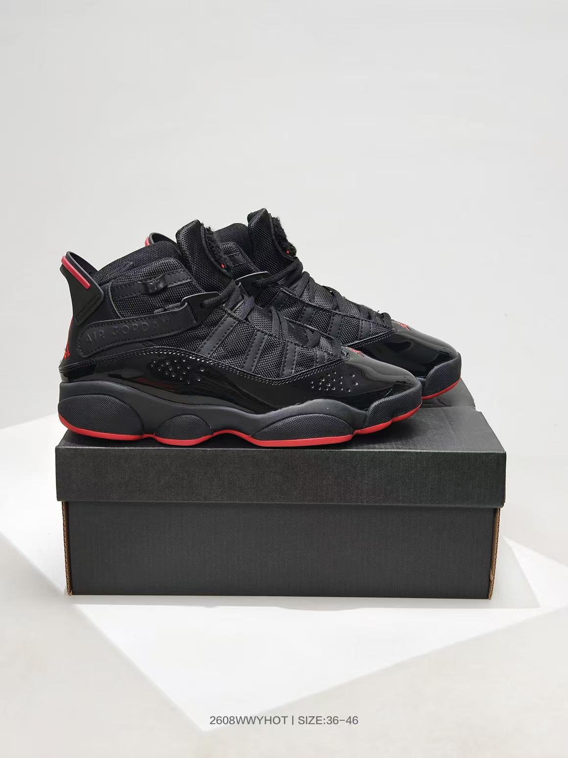 Jordan 6 Rings High-Top Sneakers in Black Red - product image from the listing.
