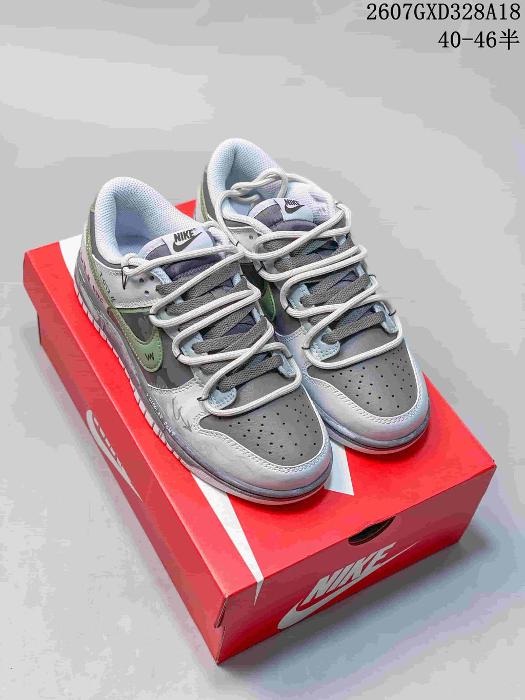 Nike Dunk Low Custom Gray Green Graffiti Trainers - product image from the listing.