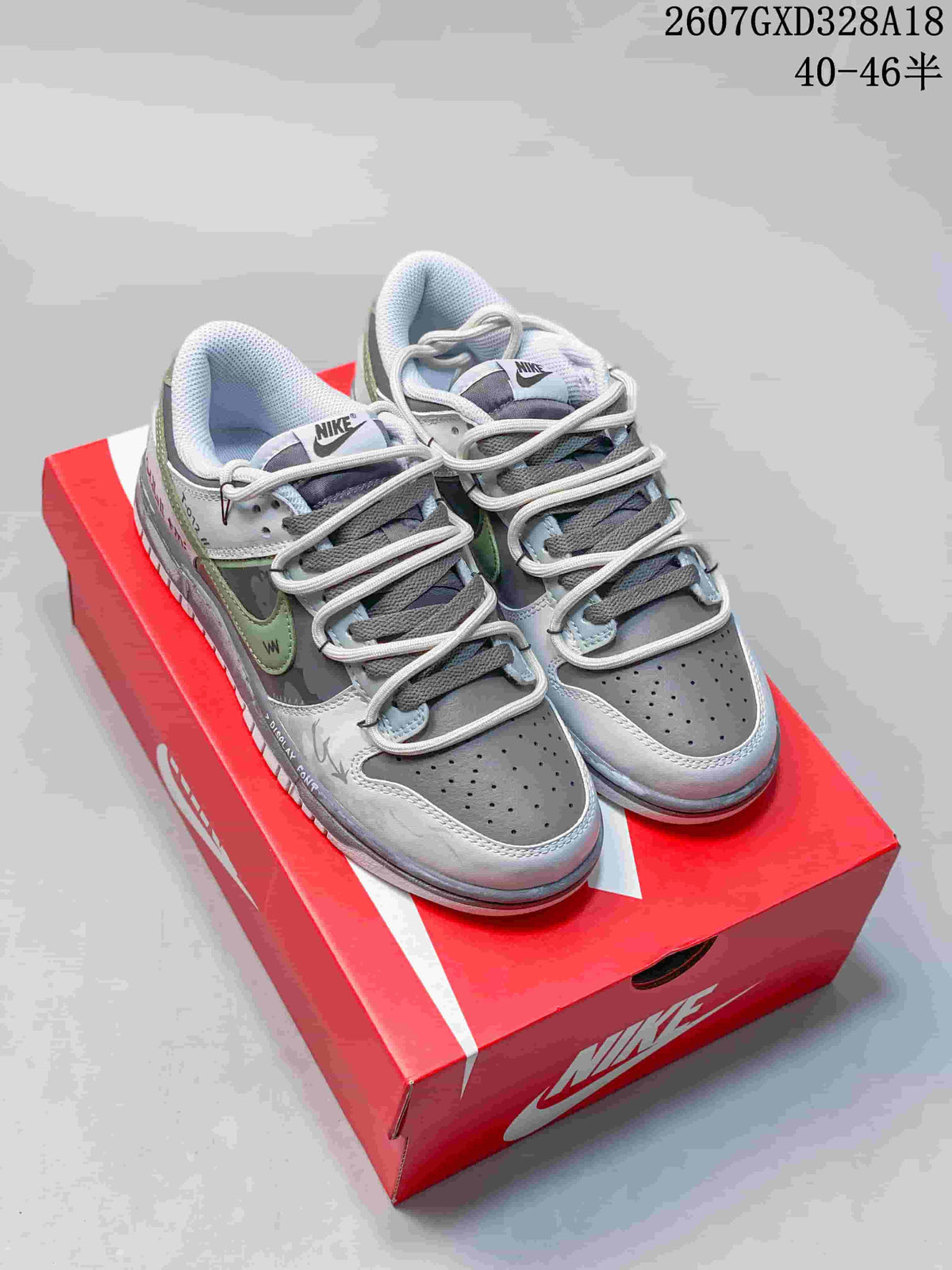 Nike Dunk Low Custom Gray Green Graffiti Trainers - product image from the listing.