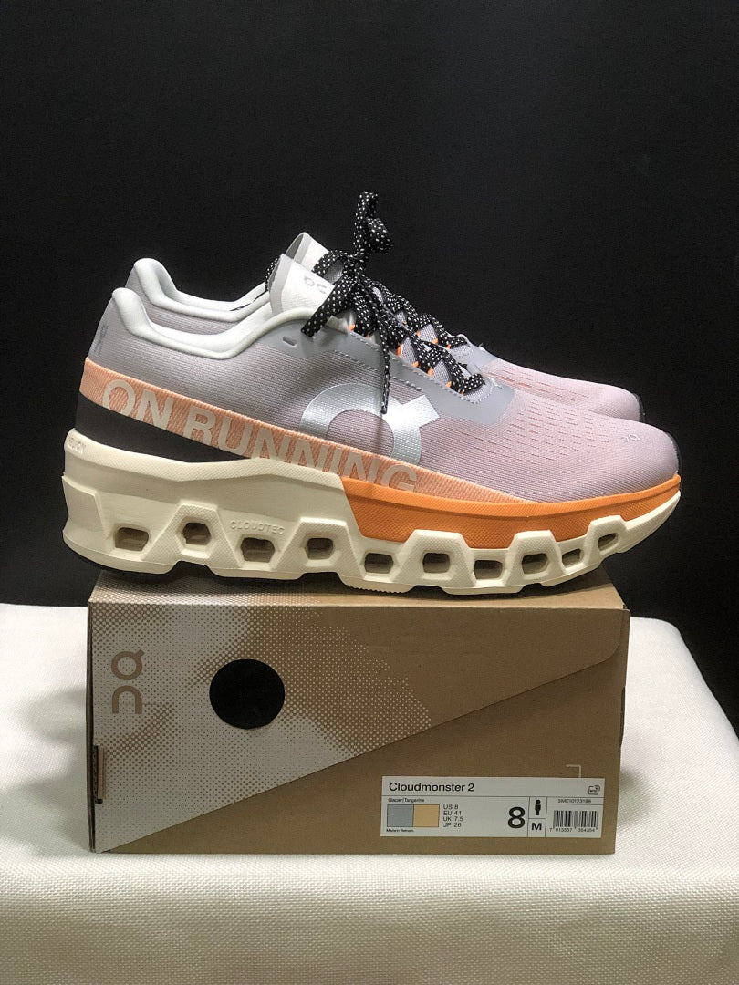 On Cloudmonster 2 Running Shoes, in Gray and Peach - product image from the listing.