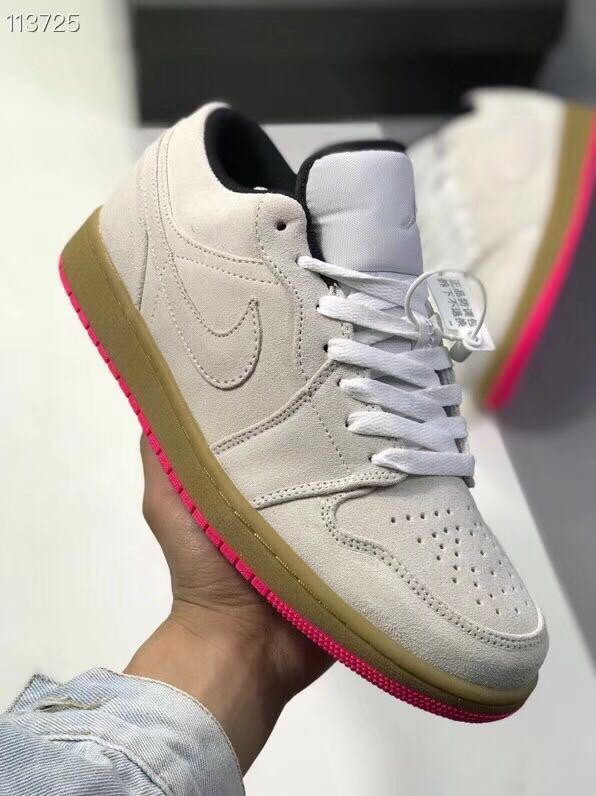 White Pink Gum Sole Sneakers - Jordan 1 Low - product image from the listing.
