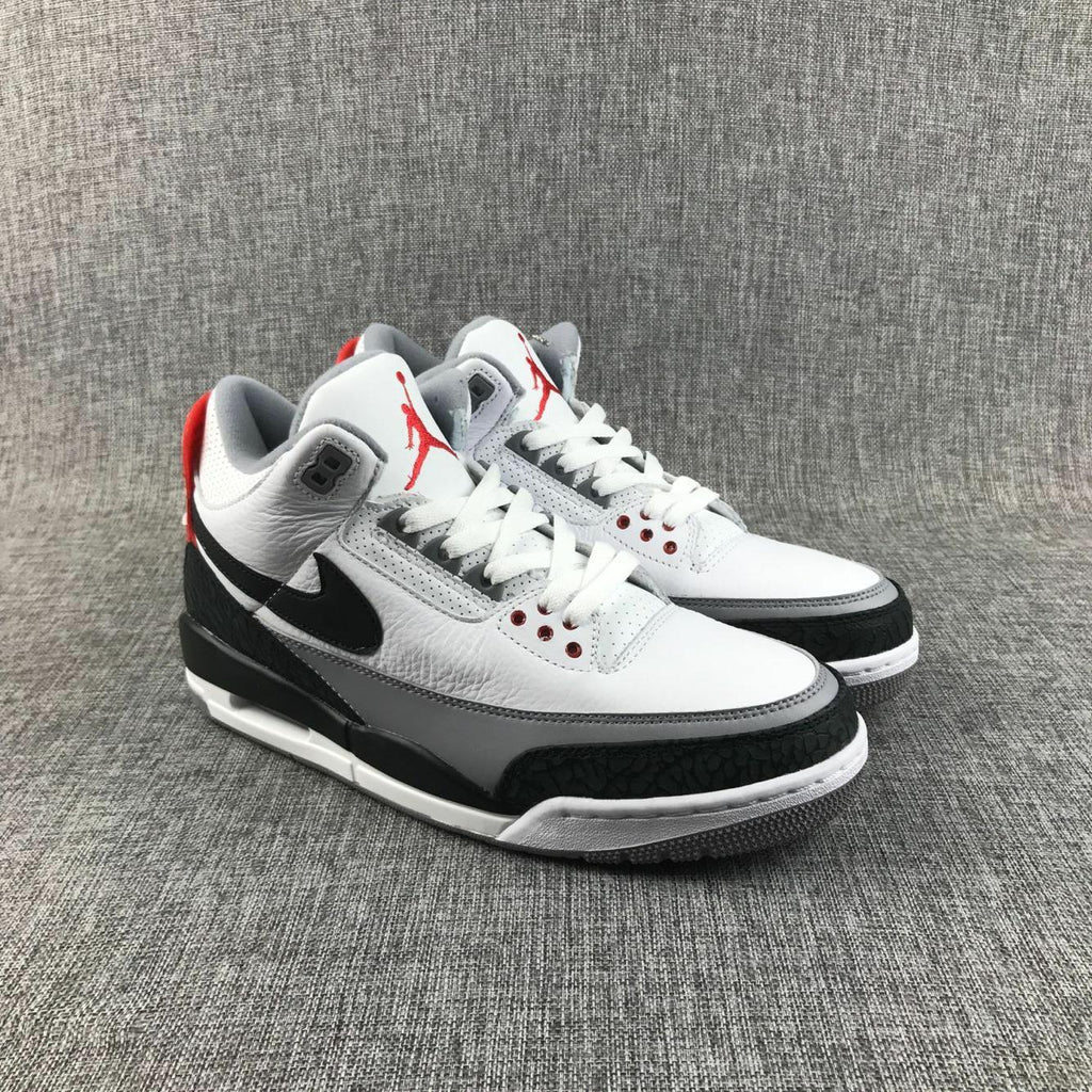 Air Jordan 3 White Grey Black Red Sneakers - product image from the listing.