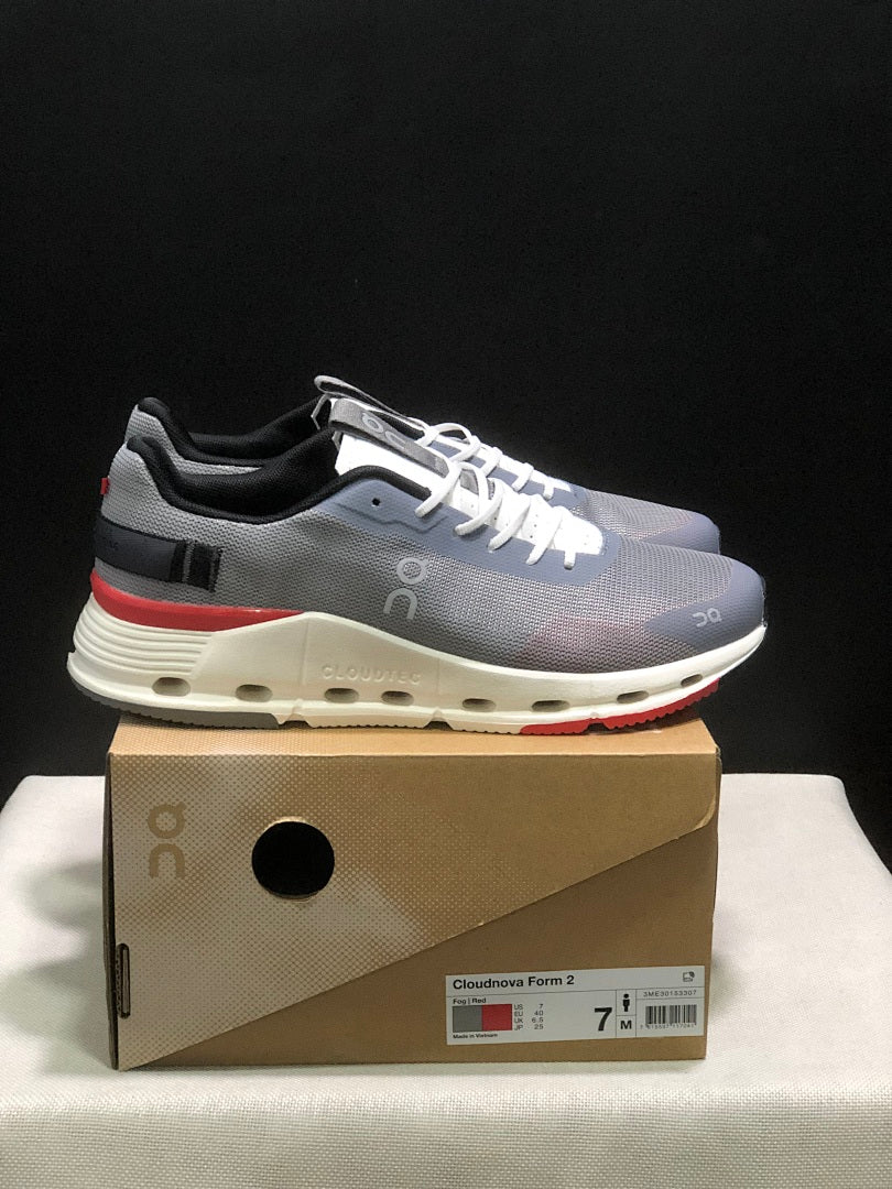 On Cloudnova Form 2 Sneakers in Fog in Gray and Red - product image from the listing.