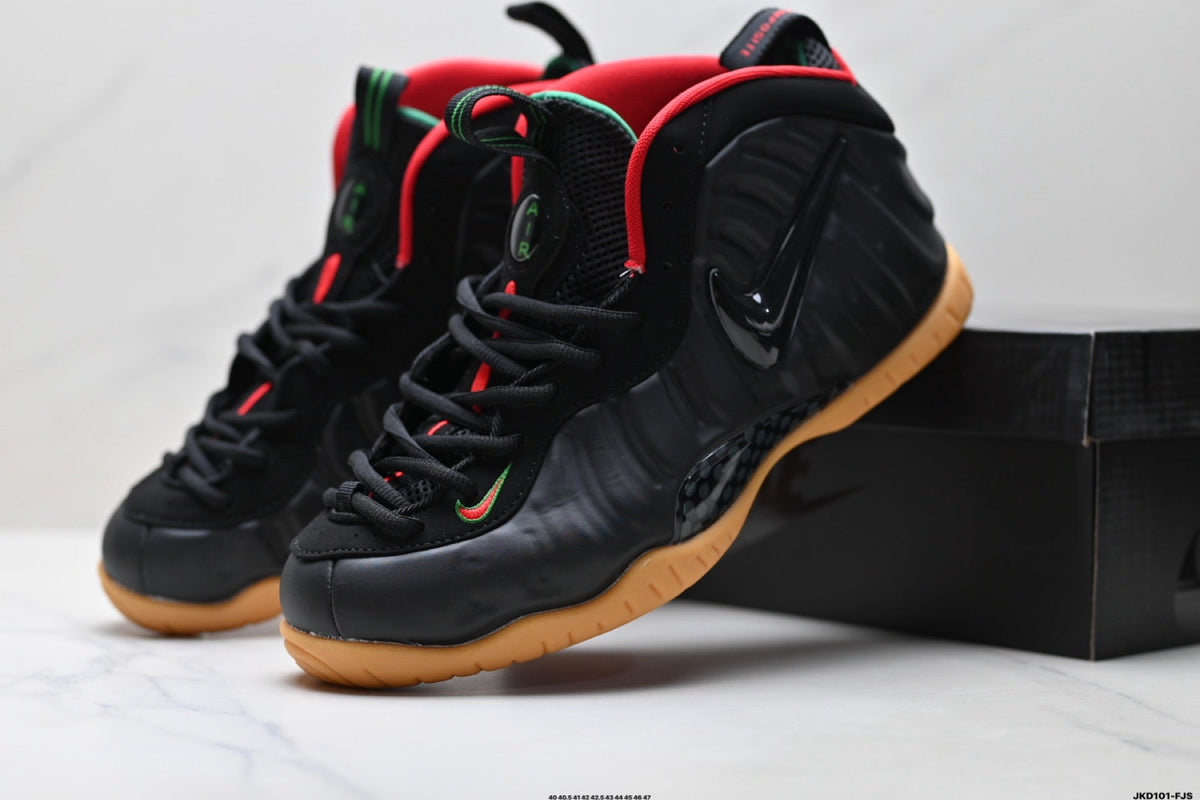 Nike Air Foamposite One Sneakers in Black Red Gum - product image from the listing.
