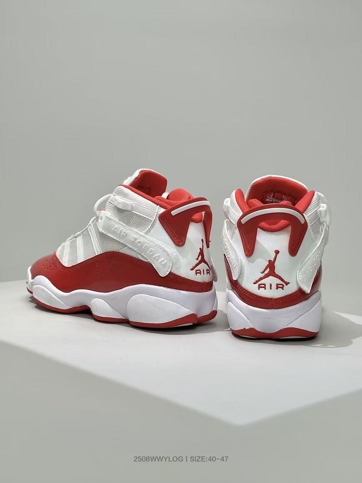 Jordan 6-3 Basketball Sneakers in White and Red - product image from the listing.